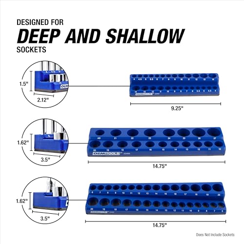 OEMTOOLS 22461 6 Pack Set Metric and SAE Magnetic Socket Tray Set, Green and Blue Socket Organizers, 1/4, 3/8, 1/2 Inch Drive Socket Organizer Tray Set - style: Green and Blue