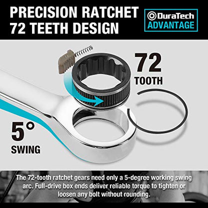 DURATECH Ratcheting Wrench Set, Combination Wrench Set, Metric, 10-piece, 6-18mm, CR-V Steel, with Pouch - size: 6.0-18.0mm, style: Regular