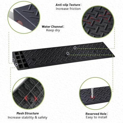 TNMT 2 Pack Curb Ramps for Driveway, 3 1/8" Height Rise Rubber Threshold Ramp for Wheelchair 3300 lbs Capacity, Shed Ramps for Riding Mower, Garage Ramp for Motorcycle, Loading Dock - size: 3 1/8" Rise