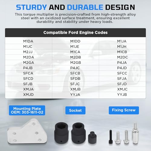 Torque Multiplier Set for Ford 1.0L/1.1L Ecoboost/Duratec Engine Crankshaft Belt Pulley Removal Tool 1: 5 Labor Saving & 1/2" Drive 1500Nm Bolt/Nut Remover Compatible with Ford 1.0L 1.1L 2.0L Engines