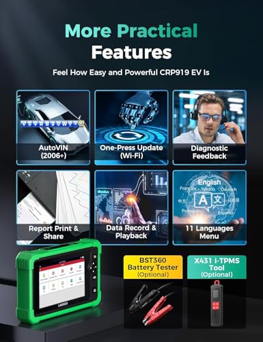 Launch X431 CRP919 EV 2026 Bidirectional Scan Tool, for Electric Vehicles New Energy Cars, All-in-One Full System Diagnostic Scanner, 43+ Reset, ECU Coding, CANFD&DOIP, FCA AutoAuth, 2Yrs Free Update - style: CRP919 EV