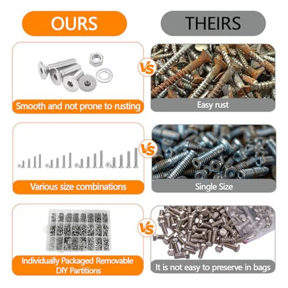 1273Pcs 410 Stainless Steel M2 M3 M4 M5 Screw Kit - 3D Printer Mini Screw, Allen Head/Flat Head/Countersunk Bolt/Screws, Metric Bolts Assortment, Silver Nuts and Bolts for Mechanical Hardware - size: M2/3/4/5-1273Pcs