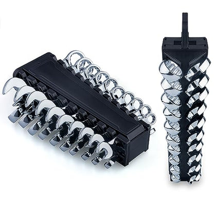 20-Piece Metric and SAE Premium Stubby Combination Wrench Set with Storage Rack | Metric 10mm to 19mm, SAE 5/16” to 7/8”, No Skipped Size | Cr-V Steel, Mirror Chrome Finish, Short Length and Slim Body - size: Metric and SAE Set