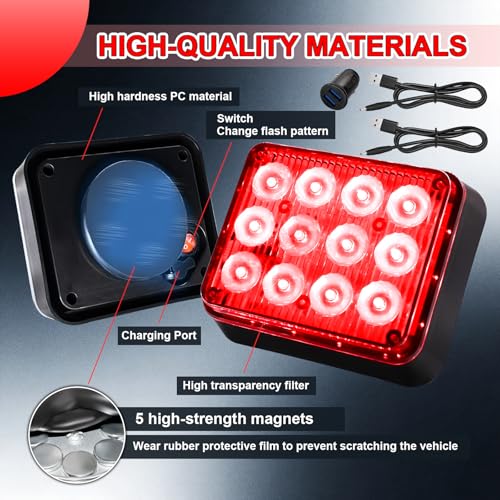 2PCS Red Magnetic Cube Strobe Lights | Rechargeable, Portable High-Visibility Emergency Beacons, Multi-Mode & Waterproof, For Trucks Vans Vehicles