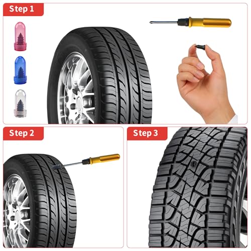 100 Pcs Tire Repair Rubber Nail, Tire Repair Screws Vacuum Tire Repair Nail Tire Screws Plugs 3 Size with Screwdriver Self-Service Tire Screw Plug Repair Kit Fast Tool for tire Puncture Repair