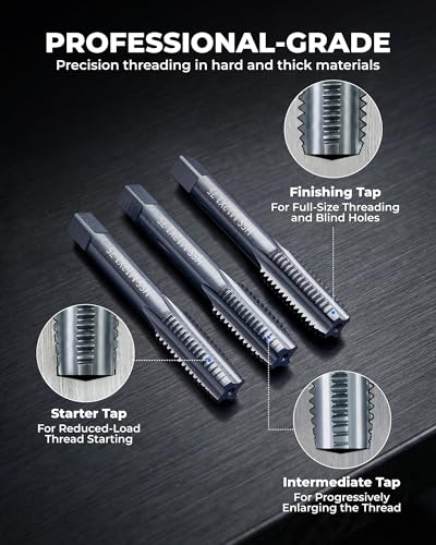 toolant Professional Tap and Die Set, HSS Nitrided Taps with 3-Piece Progressive Design for Blind Holes, Heavy-Duty Metric Threading Tool Kit for Mechanics, Engine Block & Mold Repair - size: 32pcs