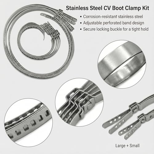 Universal Adjustable Stainless Steel CV Boot Clamp Kit - 12PCS (6 Large 50-120mm & 6 Medium 25-50mm) Heavy Duty Drive Shaft Clamps