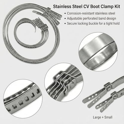Universal Adjustable Stainless Steel CV Boot Clamp Kit - 12PCS (6 Large 50-120mm & 6 Medium 25-50mm) Heavy Duty Drive Shaft Clamps