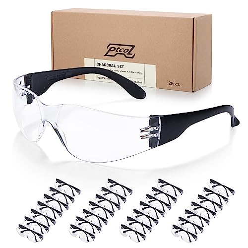 28 Pack Safety Glasses BLACK Frame (Bulk Pack of 24+4) Unisex Clear Anti-Scratch Protective Goggles Impact Resistant Lens Eyewear with ANSI Z87.1 Certified for Construction, Shooting and Laboratory - color: Black Temple, size: 28 Pack Adult Size