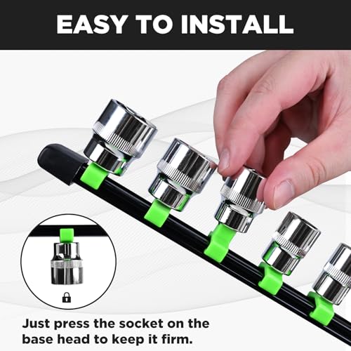 Socket Organizer, 1/4-Inch Drive Heavy Duty Socket Holder Kit ABS, Socket Rail 1/4-Inch x 16 Clips Black, 3 Pieces - color: Black, size: 3PC 1/4x3