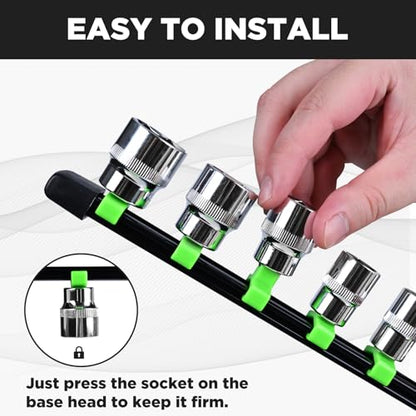 Socket Organizer Set 12PCS ABS Holder Kit - 1/4-Inch x 64, 3/8-Inch x 60, 1/2-Inch x 48 Clips, Drive Tray, Rail - Blue - color: Blue, size: 12PC 1/4x4,3/8x4,1/2x4