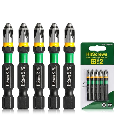2" Anti-Slip Phillips Impact Bits #2,S2 Steel Screwdriver Bits,360° Laser-Etched Magnetic Driver PH2 Bit, CNC Precision 1/4" Hex Shank – Furniture, Carpentry & Everyday Fastening | 5 Pack - color: Phillips #2, size: 2 inch