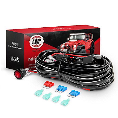 Nilight LED Light Bar Wiring Harness Kit 16AWG 12V On Off Waterproof Switch Power Relay Blade Fuse-2 Lead,2 Years Warranty (10020W), Black, Red, Blue, Green - color: 16AWG-2 Lead
