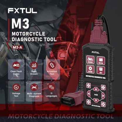 M3-A Motorcycle Diagnostic Tool for Honda Yamaha Kawasaki | Full System OBD2 Scanner Code Reader, Live Data, Actuation Test, Fault Code Reset & Battery Voltage Test