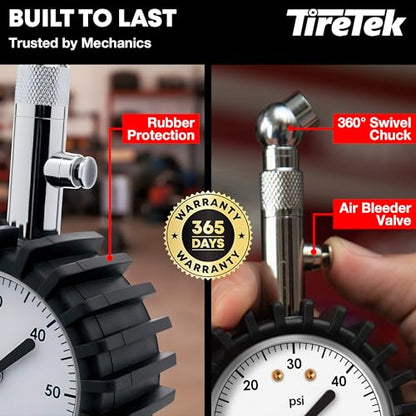 Tire Pressure Gauge for Cars ANSI Certified - Air Pressure Gauge | Glow in the dark analog dial tire gauge, tire gauges for tire pressure, accurate & easy to read