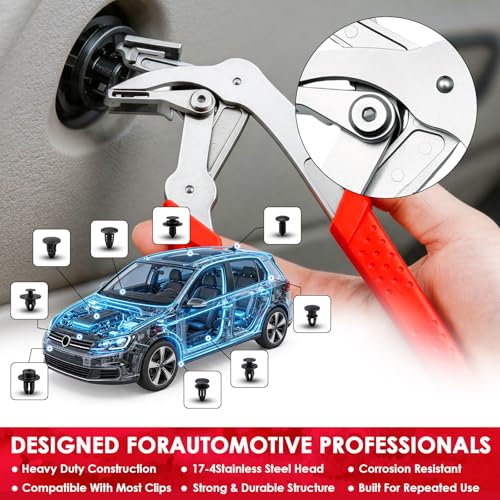 SKETYICar Clip Pliers, 2-in-1 Auto Trim Fastener Removal Tool, 17-4 PH Stainless Steel Panel Push Pin Rivet Remover for Door Bumper Fender Dashboard