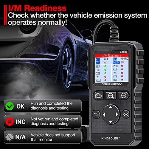 KINGBOLEN YA200 OBD2 Scanner, Car OBD2 Code Reader Check Engine Light, Car Scanner OBDII Full Functions with Voltage Test OBD2 Scanner Diagnostic Tool for All OBDII CAN Protocol Cars Since 1996 | Car Scanner OBDII Full Functions with Voltage Test OBD2 Sca