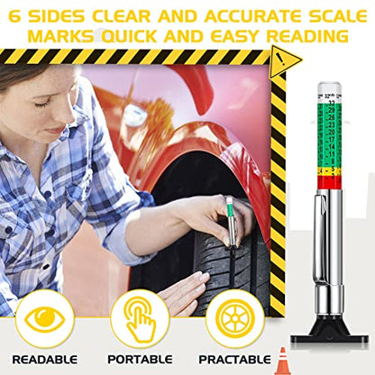 100 Pieces Tyre Tread Depth Gauge Color Coded Tire Depth Gauge Tool Tire Tread Accurate Measurement Tools, Green