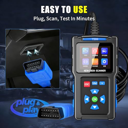 Check Engine Code Reader, OBD 2 Scanner T200, Car Diagnostic Scanner, Vehicle Code Reader for Cars and Trucks, Plug & Play with Live Data