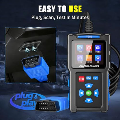 Check Engine Code Reader, OBD 2 Scanner T200, Car Diagnostic Scanner, Vehicle Code Reader for Cars and Trucks, Plug & Play with Live Data