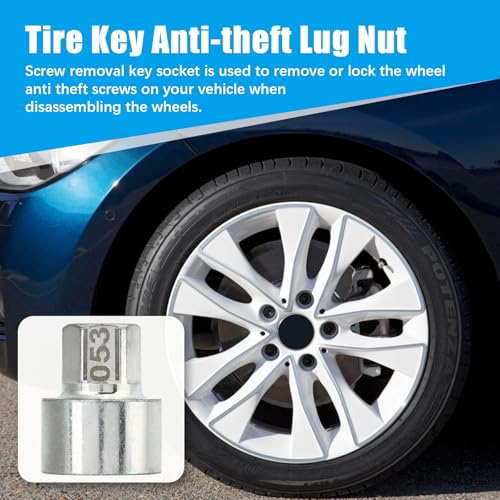 5 Pcs Anti Theft Lugnut Socket, Metal Wheel Lock Key Lug Nut Wheel Lock Key Removal Kit for 1 3 5 6 7Series X4 X5 X6 Z4 (053) - size: 053