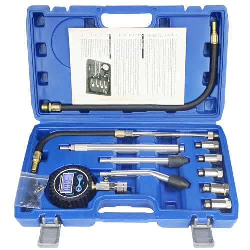 LCD Digital Engine Compression Tester Pressure Gauge Tester Kit 250 PSI Petrol Gas Engine Cylinder Tester,Automotive Engine Cylinder Leak Down Pressure Gauge for Cars,Vans,Motorcycles,Trucks. - style: Digital Type