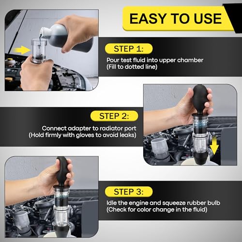 Enhon Head Gasket Tester Combustion Leak Test Kit with 8.5oz Testing Fluid | Universal Radiator Adapter, Dual-Chamber Tester Kit for Head Gasket, Gas/Diesel Engine, Car Truck Combustion Leak Check