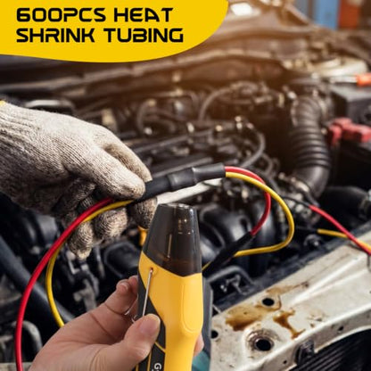 600Pcs Heat Shrink Tubing Kit with 350W 2-Temp Mini Heat Gun (5FT) | 2:1 Wire Shrink Wrap Tubing for Wiring Repair Automotive DIY Wiring Repair Crafting Embossing 5FT Power Cord