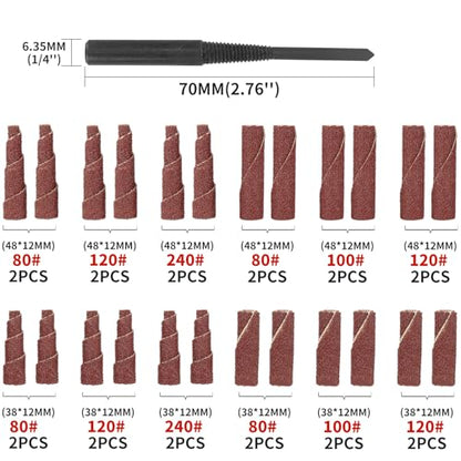 SI FANG 25Pcs Mini Sanding Engine Porting and Polishing Assortment Kit, 1-1/2 & 2inch Sanding Cartridge Rolls/Cone Spiral Rolls Full Taper Assorted Set (80/100/120/240 Grits) with 1/4'' Mandrels - style: 25 Pack Mix Kit
