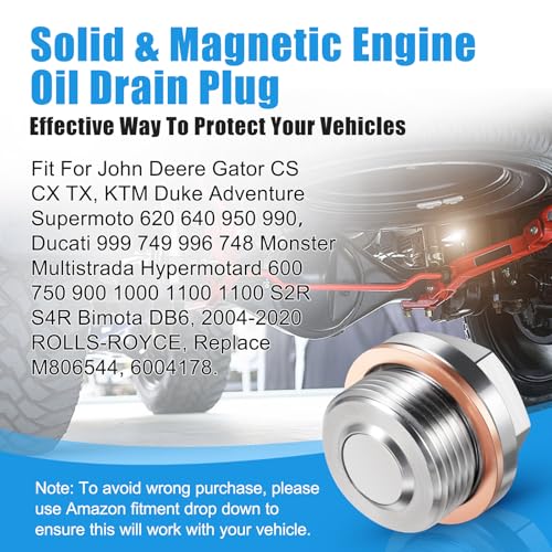 M22x1.5 Stainless Steel Magnetic Engine Oil Drain Plug Fit for John Deere Gator, KTM Duke Adventure Supermoto, Ducati, Rolls-Royce, Replace M806544, 6004178 - size: M22 x 1.5