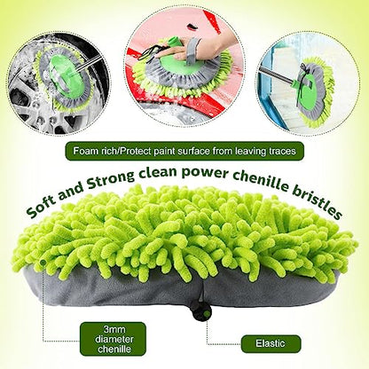 Tallew 5 Pcs Car Wash Mitt Kit, Car Clean Brush Not Included, Microfiber Mitt Clean Detail Cleaning Tools Truck Washing Chenille Scratch Replacement Kit for Auto RV Pickup Bus (Green) - color: Green