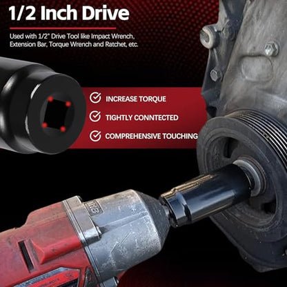 77070 24mm Crank Bolt Socket for GM LS Engine Harmonic Balancer Socket Tool 24 mm Impact Socket Deep Counter-Weighted Design, 3 Times Momentum Power of Standard Impact Sockets - size: 24mm