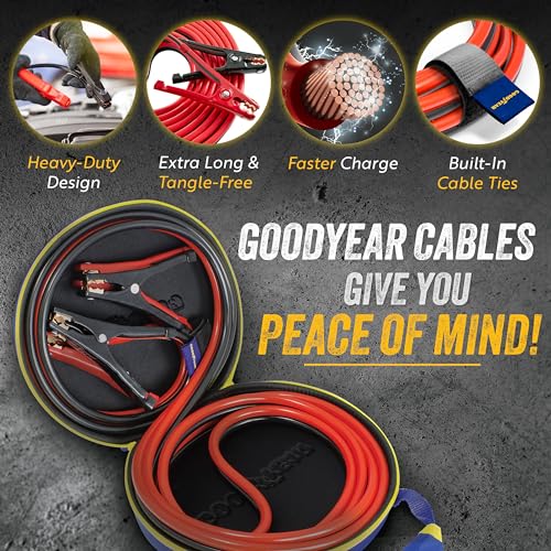 Goodyear Heavy Duty Jumper Cables for Car Battery - 4 Gauge Thick Wire, Extra Long 20 ft Booster Cables with Carrying Case for Cars, Trucks, SUVs, Emergency Roadside Kit Car Accessories - size: 4 Gauge, 20 FT