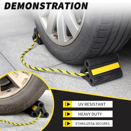 Vacallity RV Wheel Chocks for RV Tire Chock Block Camper Travel Trailer Car Truck, Upgrade Rubber Wheel Chocks with Rope,Easy to Use,Wheel Immobilizers & Chocks (2pair4pack) - size: 6.2" 2pair