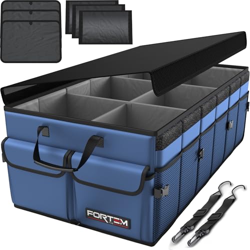 FORTEM Trunk Organizer For SUV Car Trunk Organizer, Foldable Storage, Car Accessories for Women Men, Collapsible Bag, 600D Oxford, Non Slip Bottom, Straps, Soft Cover (85L) - color: Blue, size: XL (85L)