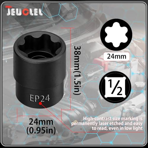 EP Socket EP24, 6 Point 1/2” Dr Female External E-Torx Plus Socket | EP Socket, Female External, E-Torx Plus Socket, External, Cr-V Steel, High Deformation Prevention - size: EP24
