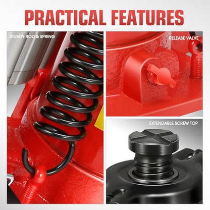DNA Motoring 20 Ton Air Hydraulic Bottle Jack Air-Operated Hydraulic Bottle Jack Portable Low Profile Manual Jack Air Jack for Car Pickup Truck RV Auto Repair w/Handle, TOOLS-00769 - color: red, style: Air-Operated Hydraulic-20 ton