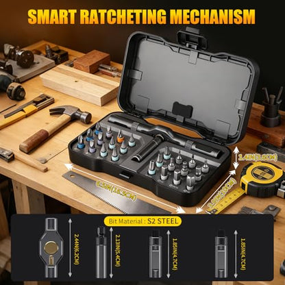 24 in1 Magnetic Screwdriver Set, Multi-Bit Ratchet Screwdriver Kit with S2 Steel Precision Bits,Detachable T-Handle Ratchet Screwdriver Set for PC,Bicycle, Electronics, Furniture, DIY, Gift for Him - size: 24 In 1