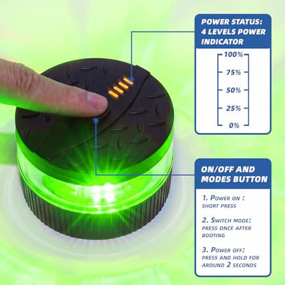 Battery Operated Green Beacon Strobe Light w/Magnetic Base, Portable USB-C Rechargeable Mini Roof Top LED Warning Emergency Flashing Lights for Trucks, Vehicles, Car, Tractor 1-Pcs - color: Green