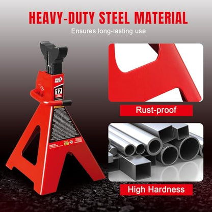 Big RED 12 Ton Jack Stands with Lock Adjustable Height to 28.15'', Fit for Cars, SUVs, and Most Automobiles, Red, 2 Pack - size: 12 Ton, style: 1 Pair