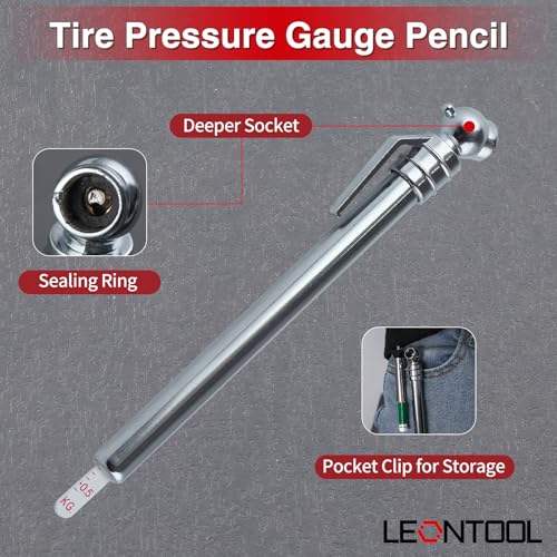 Color Coded Tire Tread Depth Gauge 32nds with Pencil Tire Pressure Gauge 5-50 PSI, Air Pressure Gauge for Tires, Professional Tire Thread Meter Tool for Motorcycle,School Bus,SUV