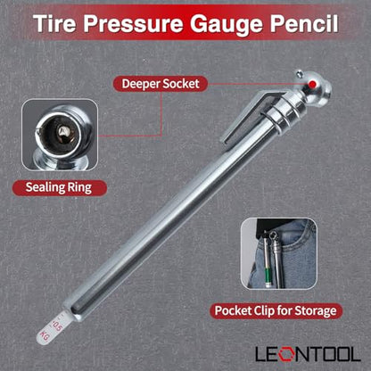 Color Coded Tire Tread Depth Gauge 32nds with Pencil Tire Pressure Gauge 5-50 PSI, Air Pressure Gauge for Tires, Professional Tire Thread Meter Tool for Motorcycle,School Bus,SUV
