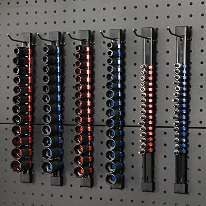 CASOMAN 6PC ABS Socket Organizer, 1/4-Inch, 3/8-Inch, 1/2-Inch, Premium Quality Socket Holders (6-Piece Set, Blue & Red) - size: 6PCS