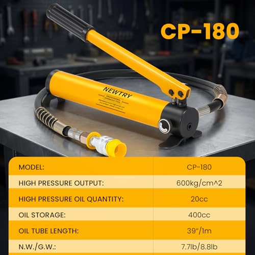 NEWTRY 10T Low Profile Hydraulic Jack Porta Power Kit + CP-180 Manual Hydraulic Hand Pump, Industrial Mini Hydraulic Cylinder, Stroke 0.4” - size: 10T Hydraulic Jack + cp-180 pump