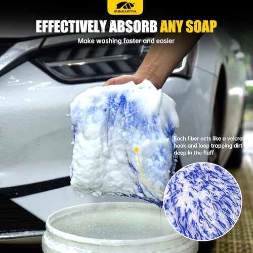 MIKKUPPA Microfiber Car Wash Mitt, Blue, 2 Pack, 11" x 8" | Double-Sided Ultra Absorbent Scratch Free Premium Blend Glove for Car Washing Home Cleaning - color: Blue