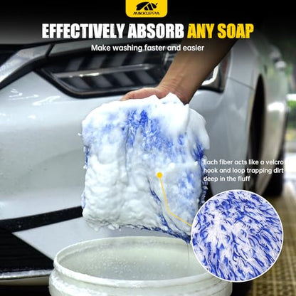 MIKKUPPA Microfiber Car Wash Mitt, Blue, 2 Pack, 11" x 8" | Double-Sided Ultra Absorbent Scratch Free Premium Blend Glove for Car Washing Home Cleaning - color: Blue