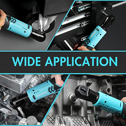 DURATECH Cordless Electric Ratchet Wrench Set, 48 Ft-lbs 3/8" 12V Power Ratchet Wrench with 2PCS 2.0Ah Li-Ion Battery, 1 Hour Fast Charger, 8PCS Sockets, Extension Bar, Adaptor, Variable Speed Trigger - style: Normal Head