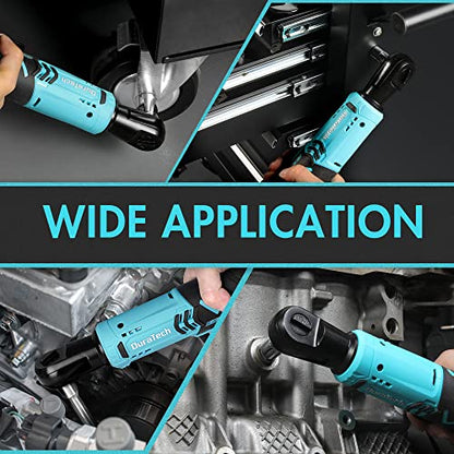 DURATECH Cordless Electric Ratchet Wrench Set, 48 Ft-lbs 3/8" 12V Power Ratchet Wrench with 2PCS 2.0Ah Li-Ion Battery, 1 Hour Fast Charger, 8PCS Sockets, Extension Bar, Adaptor, Variable Speed Trigger - style: Normal Head
