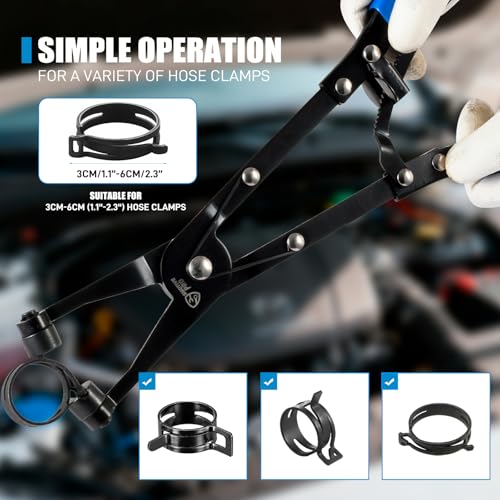 SMOTIVEPRO 3-Piece Hose Clamp Pliers Set with Locking Assist - 45°/90°/Straight Heads & Rotatable Clamp Jaw - Professional Hose Clamp Tool for 1.1"-2.3" (3-6cm) Hose Clamps - size: 3pcs Hose Clamp Pliers Set