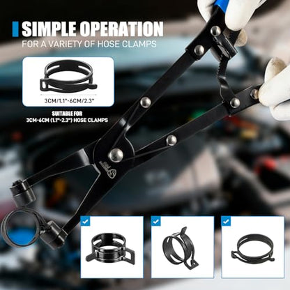 SMOTIVEPRO 3-Piece Hose Clamp Pliers Set with Locking Assist - 45°/90°/Straight Heads & Rotatable Clamp Jaw - Professional Hose Clamp Tool for 1.1"-2.3" (3-6cm) Hose Clamps - size: 3pcs Hose Clamp Pliers Set